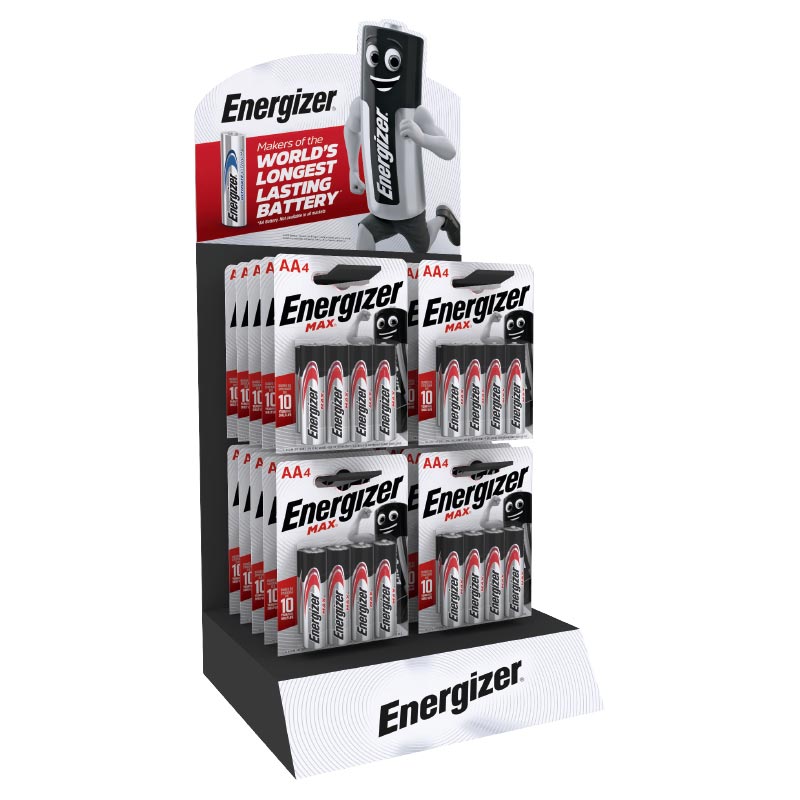 Présentoir de vente de comptoir Energizer pour 4 blisters de piles