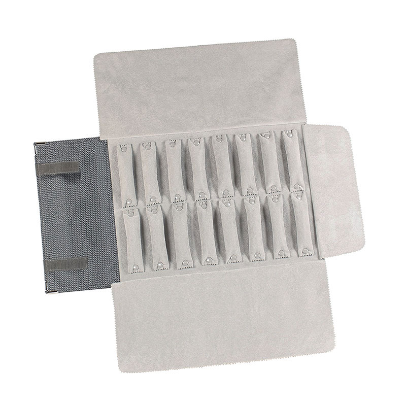 Trousse bagues toile synthétique motif carbone, gris foncé - 16 bandes pression