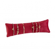 Coussin long bordeaux gainé velours synthétique avec support 8 x 25cm