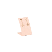 Présentoir incurvé 1 paire BO/chaîne-pendentif gainé suédine synthétique rose poudré H 5,5cm