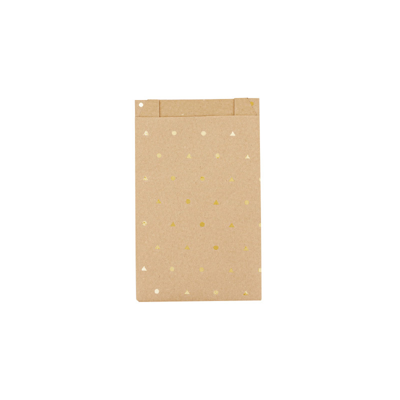 Sachets cadeau kraft recyclé pois/triangles dorés métallisés 7 x 12cm, 70g (x125)