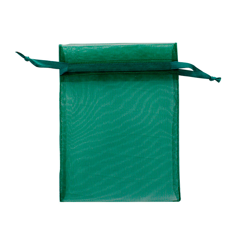 Bourses voile organdi synthétique vert sapin, 12 x 13cm