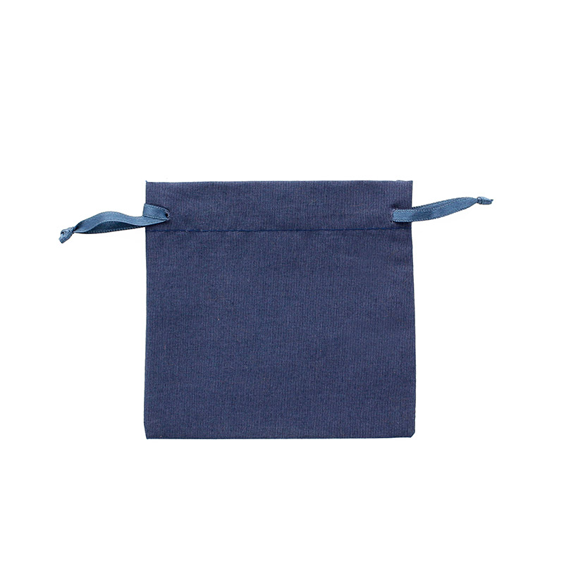 Bourses 100% coton avec rubans satin bleu marine 11 x 10cm