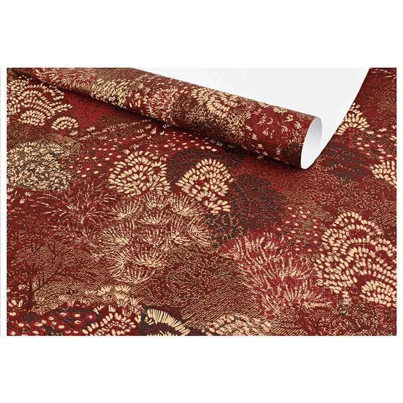 Papier cadeau fond rouge, motif impressionniste blanc et noir 0,70 x 25m, 80g