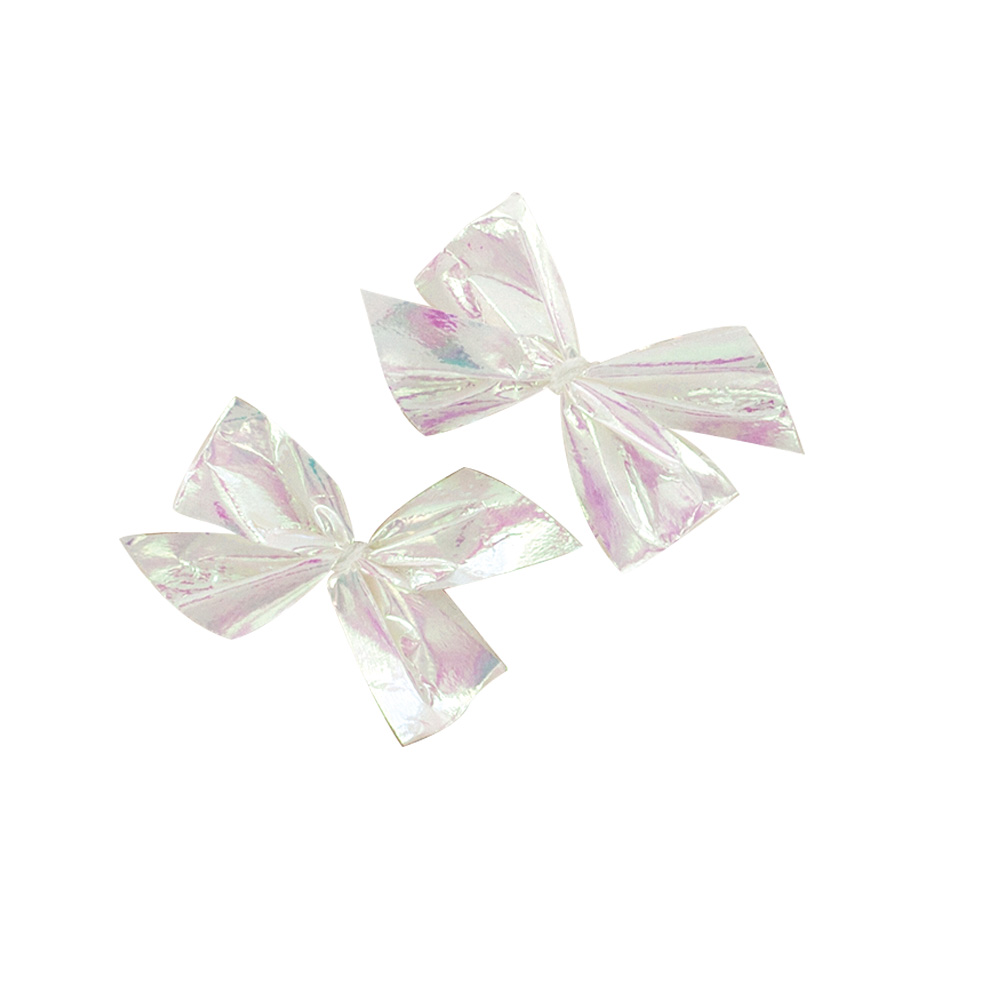 Noeuds papillons adhésifs blanc holographique 4 cm