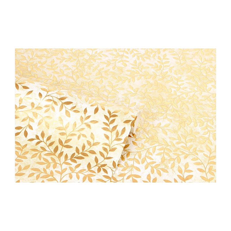 Papier cadeau fond blanc, feuilles dorées métallisées, 0,70 x 25m