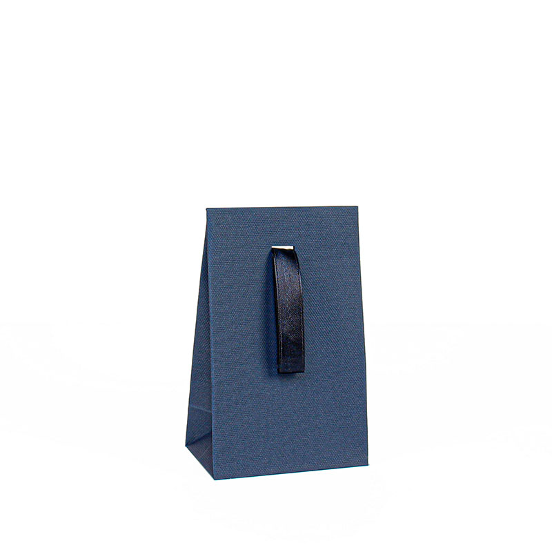 Pochettes papier mat aspect grainé bleu marine à ruban, 170g - 7 x 4 x H 12cm