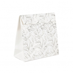 Pochettes papier brillant blanc, végétal volute argenté, dorure à chaud, 190g - 18,5 x 8 x H 18,5cm