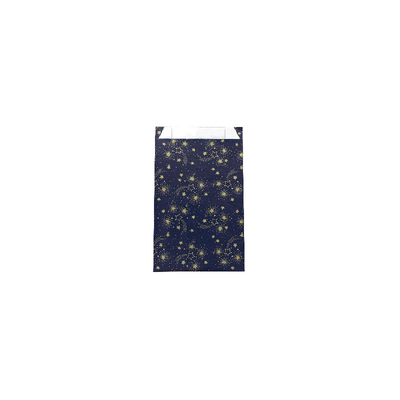 Sachets cadeau bleu marine brillant imprimé étoiles dorées mat 7 x 12cm, 70g (x250)