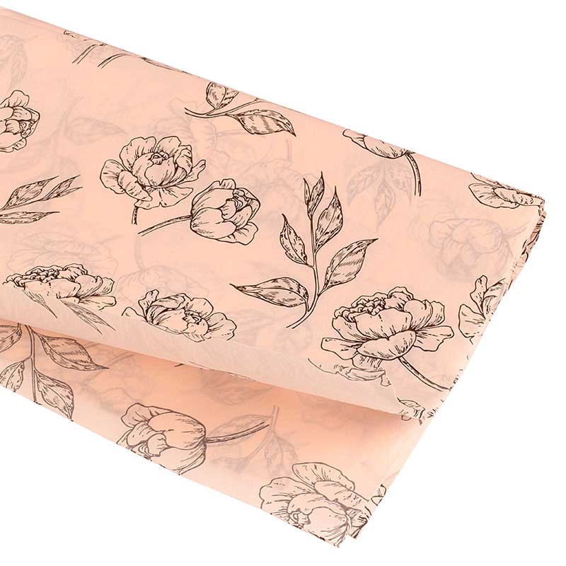 Papier de soie fond rose, pivoines noires