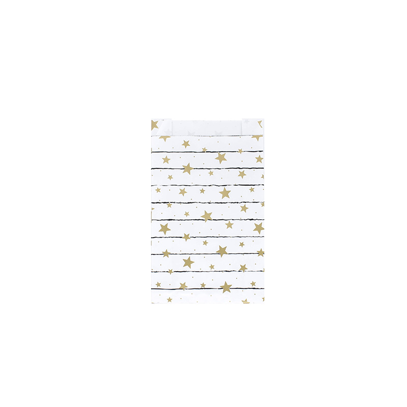 Sachets cadeau blanc imprimé étoiles dorées métallisées 7 x 12cm, 70g (x125)