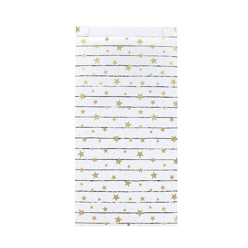 Sachets cadeau blanc imprimé étoiles dorées métallisées 7 x 12cm, 70g (x125)