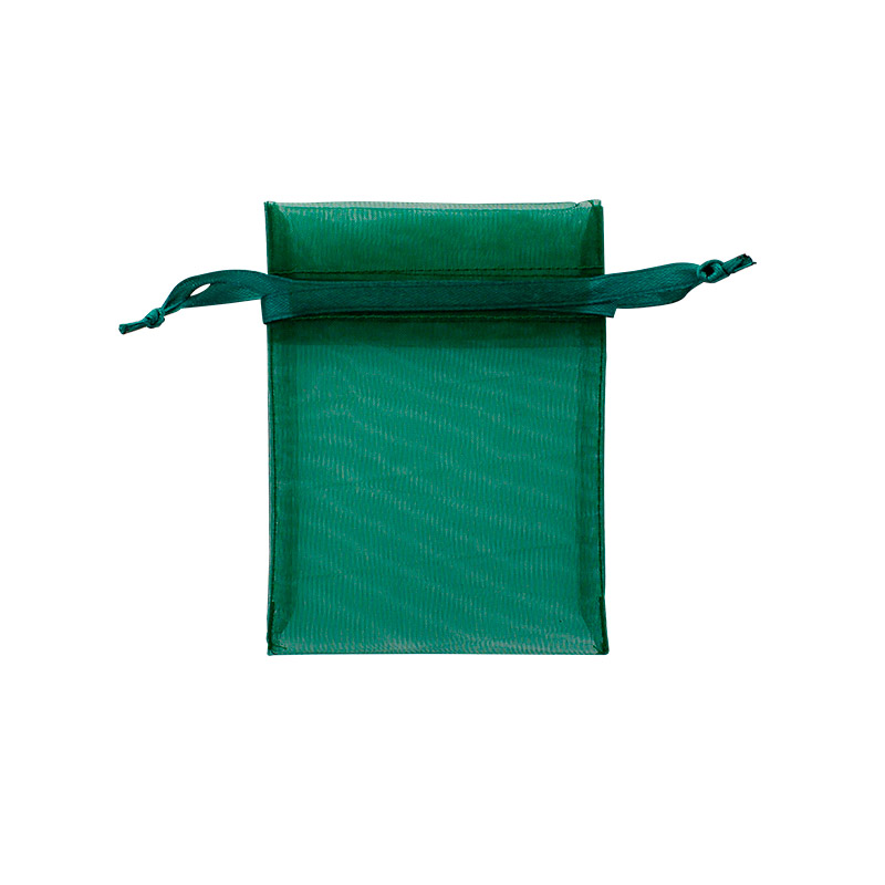 Bourses voile organdi synthétique vert sapin, 9 x 9cm