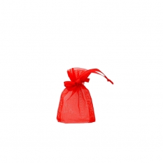 Bourses voile organdi synthetique rouge, 7 x 7cm