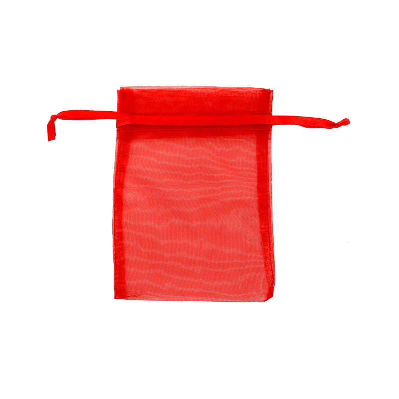 Bourses voile organdi synthetique rouge, 12 x 13cm