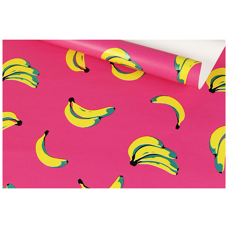 Papier cadeau fond fuchsia, motifs bananes 0,70 x 25m