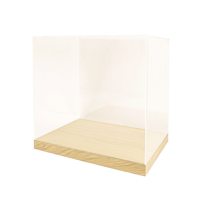 Plateau-vitrine chêne massif et couvercle plexi - 46 x 34 x H 3,5 + 4cm