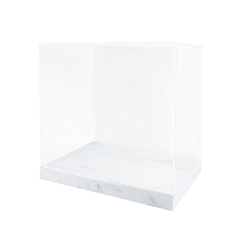 Plateau-vitrine marbre blanc et couvercle plexi - 46 x 34 x H 3,5 + 4cm