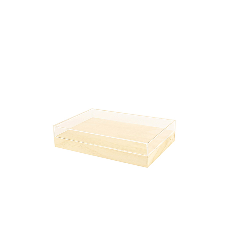 Plateau-vitrine pin massif et couvercle plexi - 34 x 23 x H 3,5 + 4cm