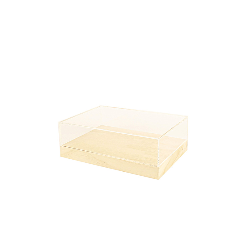 Plateau-vitrine pin massif et couvercle plexi - 34 x 23 x H 3,5 + 8cm