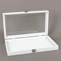 Coffre vitré de présentation, vide-poche, gainé synthétique blanc 37,5 x 21cm