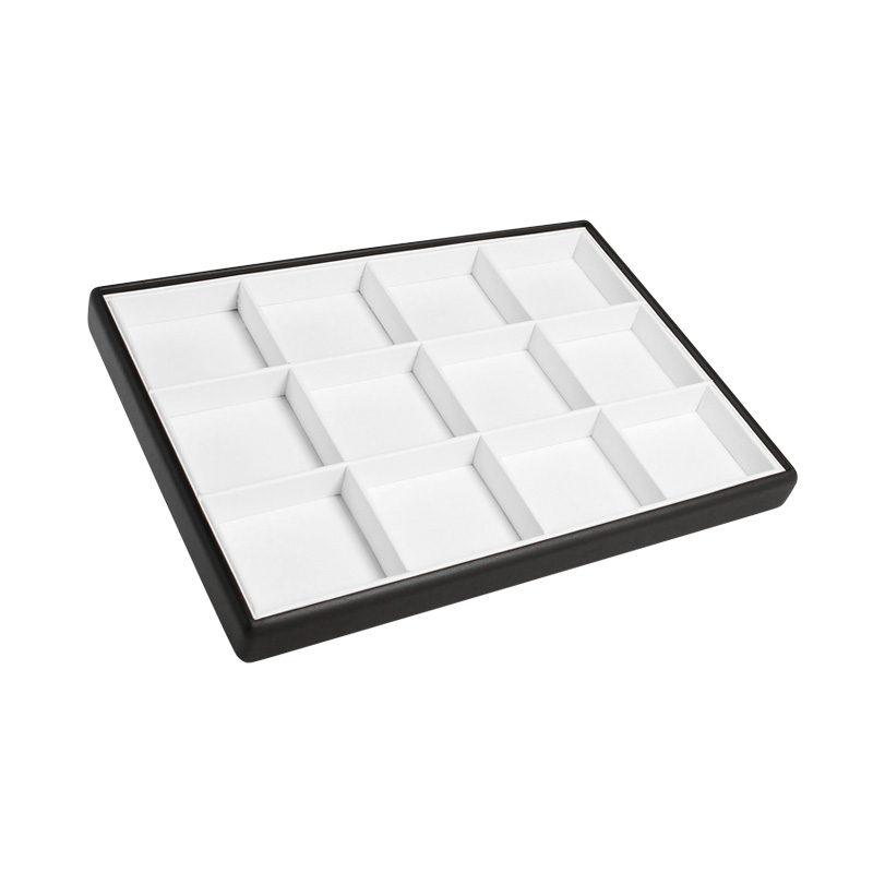 Plateau de présentation gainé aspect lisse noir mat/blanc - Vide-poche 12 cases