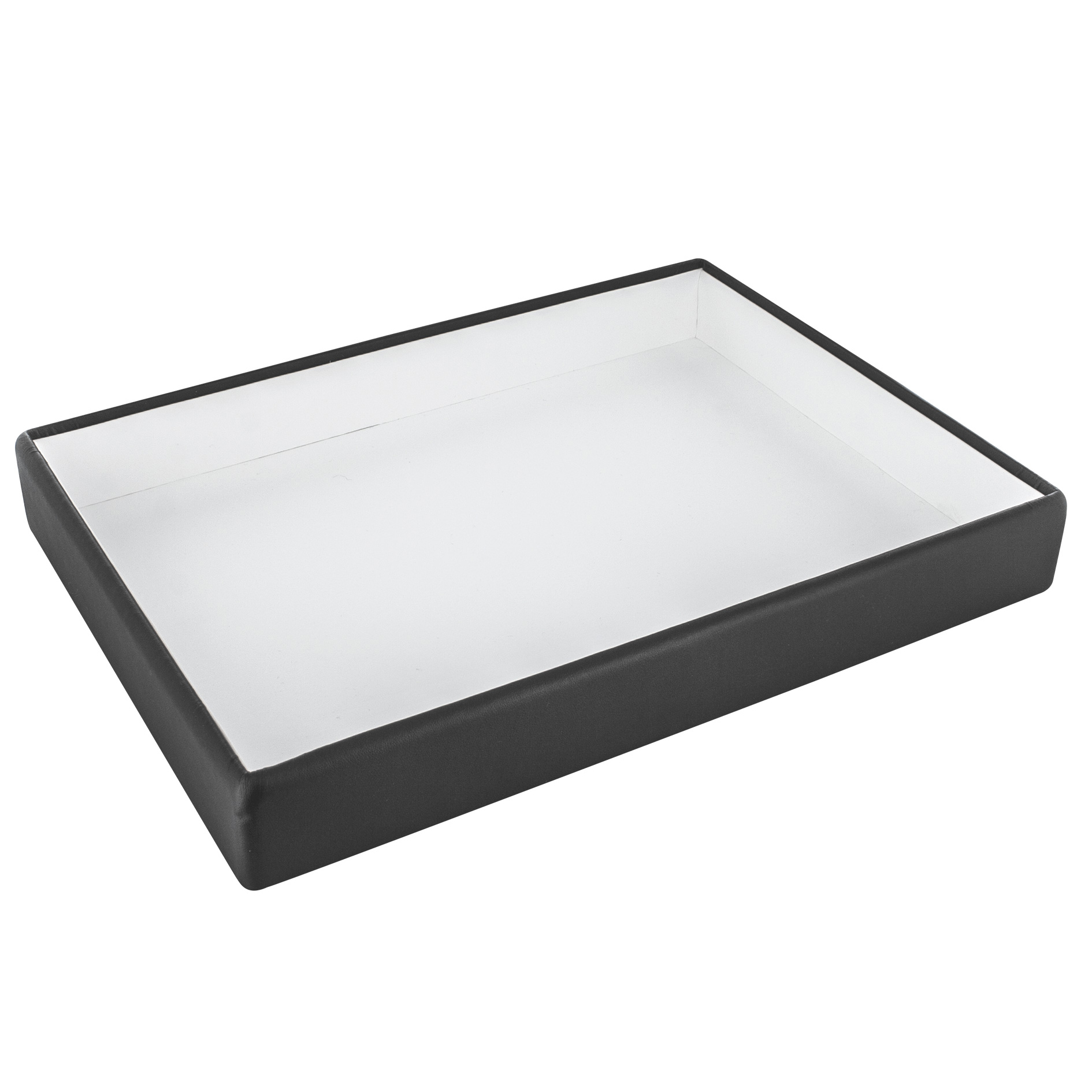 Plateau de présentation vide-poche gainé aspect lisse noir mat/blanc H 4 cm