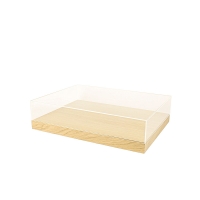 Plateau-vitrine chêne massif et couvercle plexi - 46 x 34 x H 3,5 + 4cm