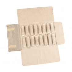 Trousse bagues toile synthétique motif carbone, beige - 16 bandes pression