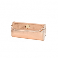 Trousse à bijoux rouleau doré-rose brillant gainé synthétique aspect strié