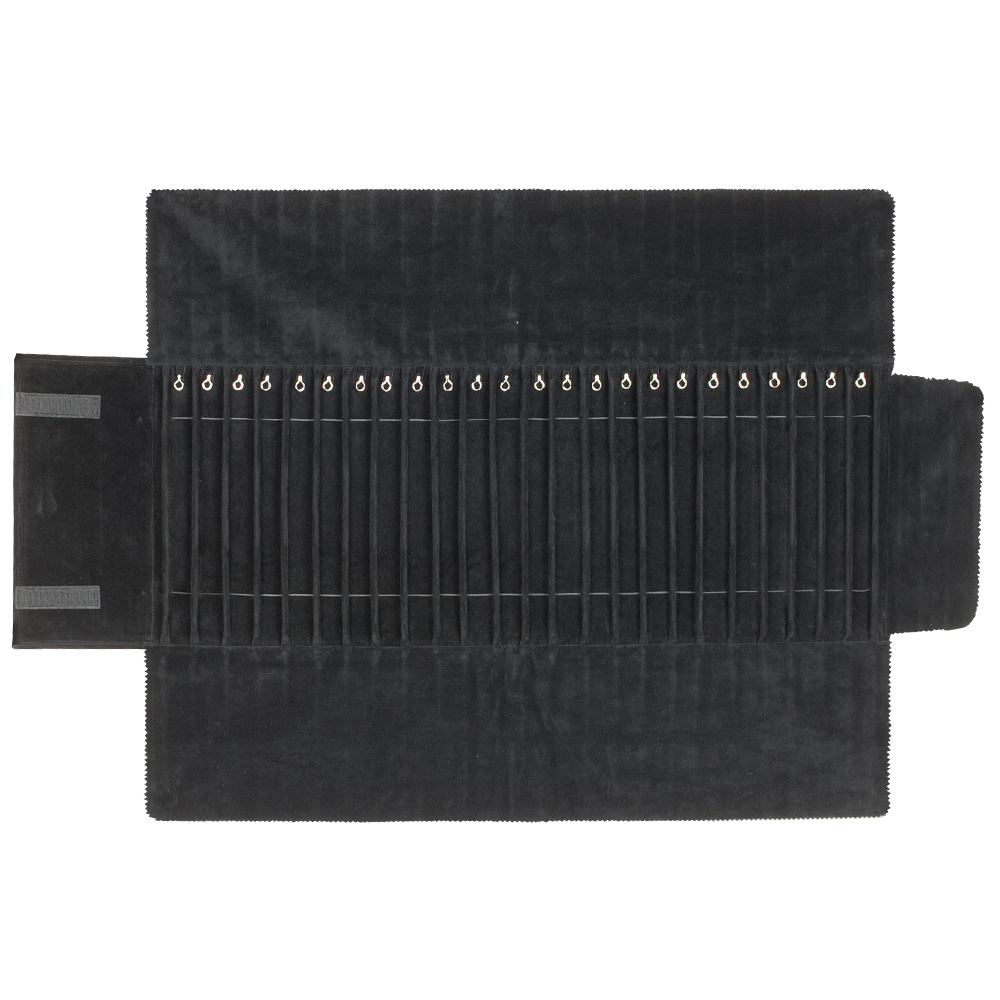 Trousse noire en suédine coton et synthétique mélangés - 24 chaînes/bracelets