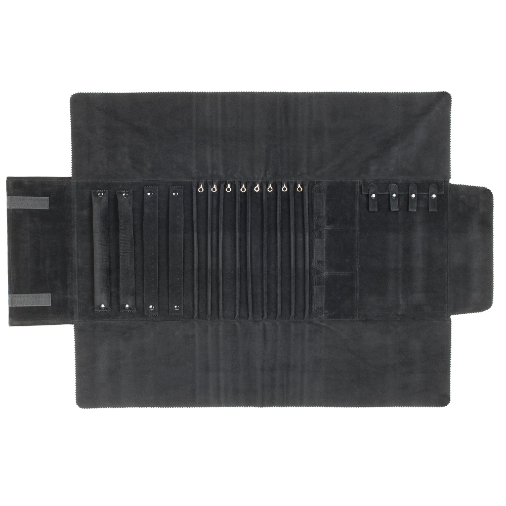 Trousse noire suédine coton et synthétique mélangés - Bagues/boucles d\\\'oreilles/colliers