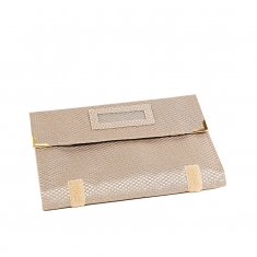 Trousse 24 chaînes/bracelets toile synthétique motif carbone, beige