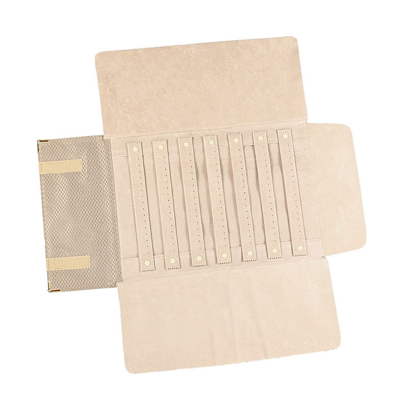 Trousse 56 paires boucles d'oreilles, toile synthétique motif carbone, beige