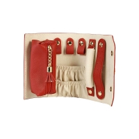 Trousse à bijoux rouleau gainé aspect strié rouge