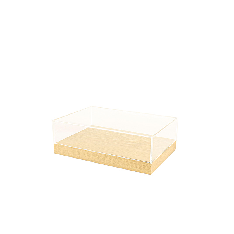 Plateau-vitrine chêne massif et couvercle plexi - 34 x 23 x H 3,5 + 4cm