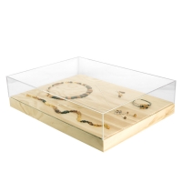 Plateau-vitrine pin massif et couvercle plexi - 46 x 34 x H 3,5 + 4cm