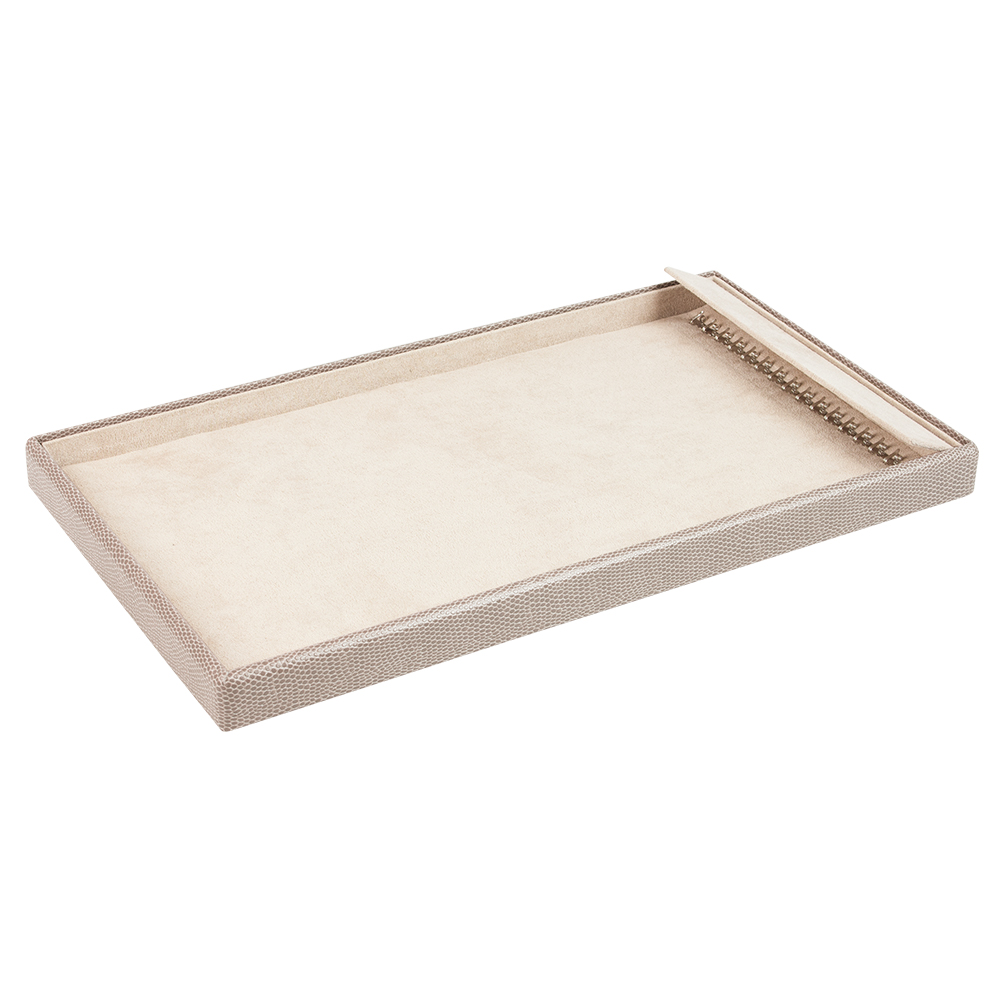 Plateau de présentation gainé synthétique aspect lézard beige - 16 chaînes/colliers