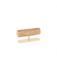 Présentoir rouleau bracelets bois de chêne, base métal doré mat L 17cm