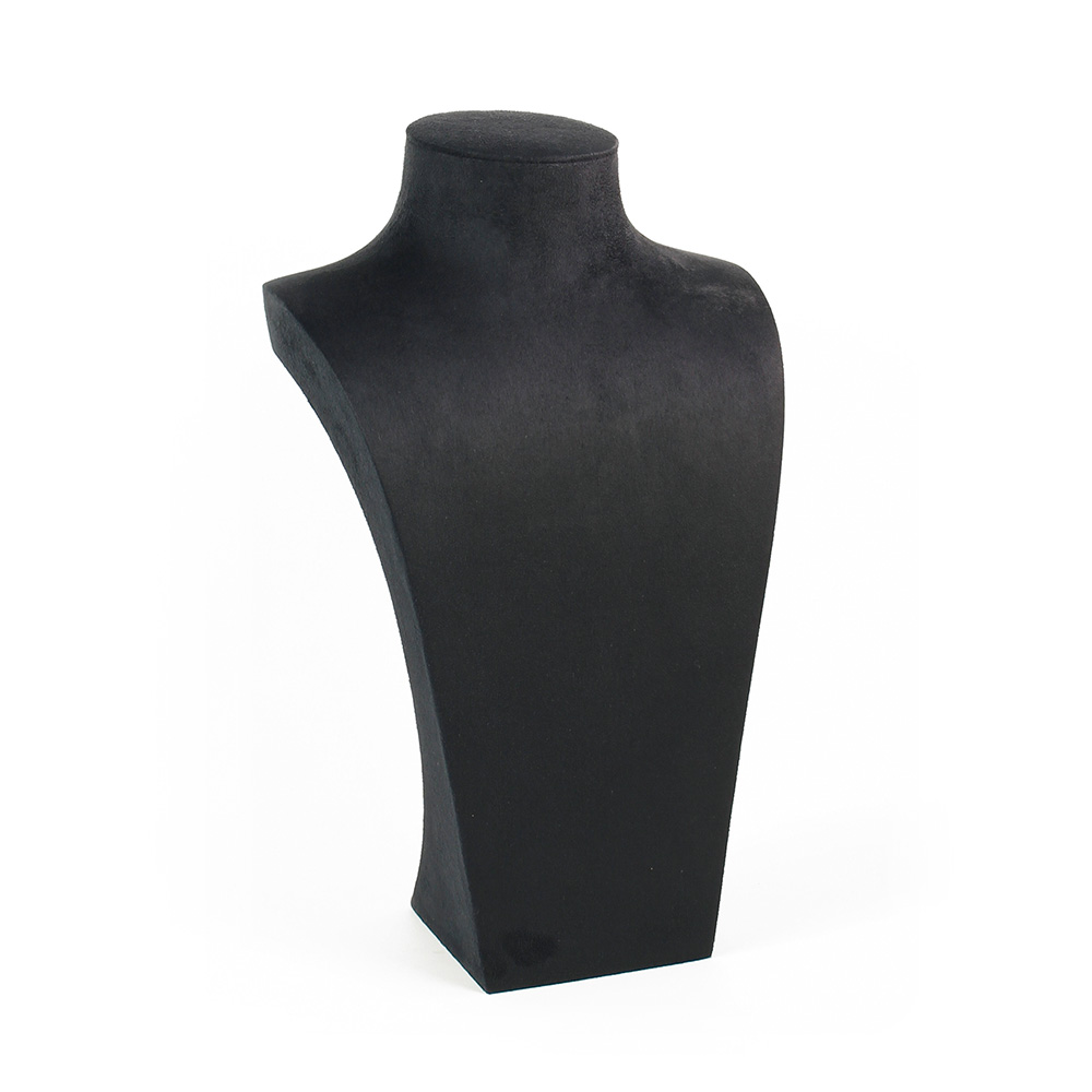 Buste pour colliers en gainé synthétique aspect suédine noire - 35 cm