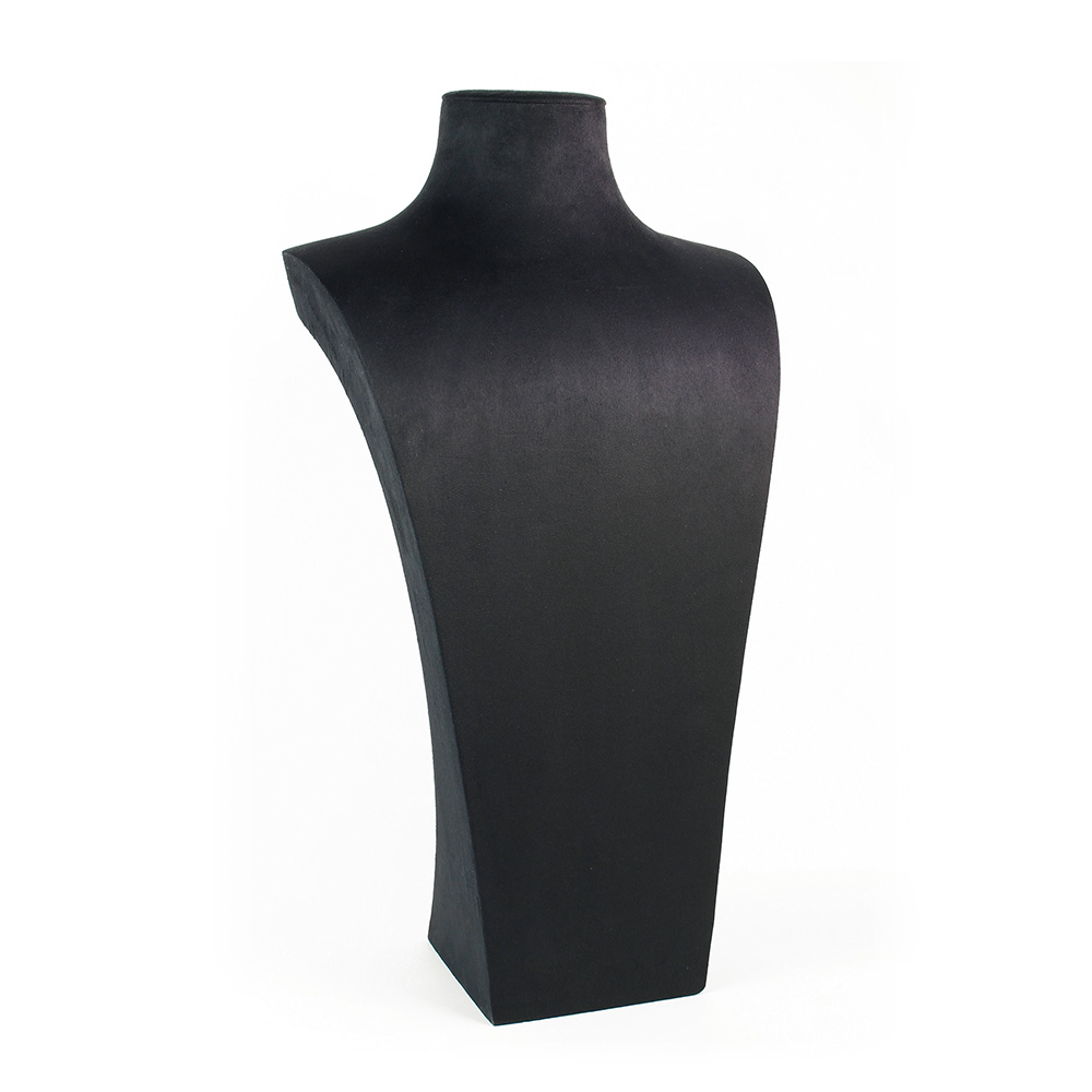 Buste pour colliers en gainé synthétique aspect suédine noire - 55 cm