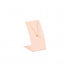 Présentoir incurvé 1 paire BO/chaîne-pendentif gainé suédine synthétique rose poudré H 8,5cm