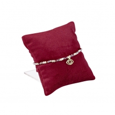 Coussin avec support gainé synthétique aspect velours, bordeaux