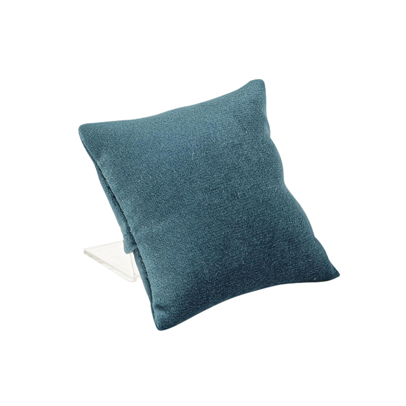 Coussin avec support gainé synthétique aspect velours, bleu canard