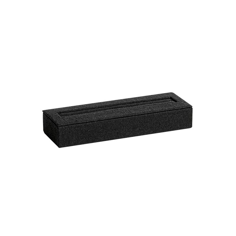 Présentoir bagues gainé tissu lin et coton, noir - 12 x 4 x H 2,3cm