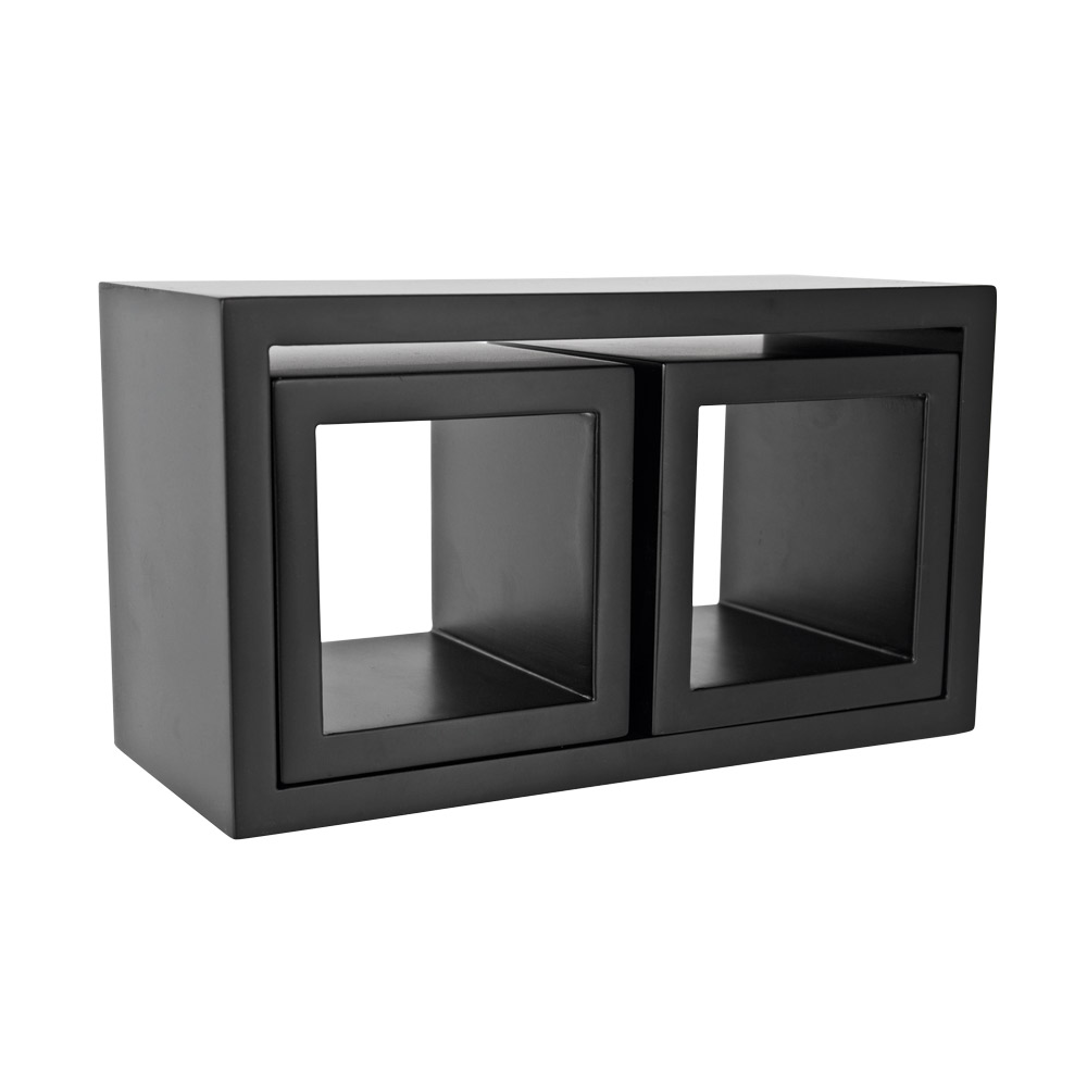 Volumes de présentation bois (MDF) peint noir mat - 1 rectangle, 2 cubes