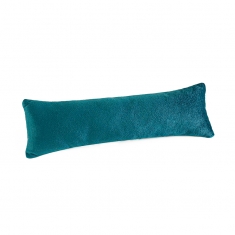 Coussin long bleu canard gainé velours synthétique avec support 8 x 25cm