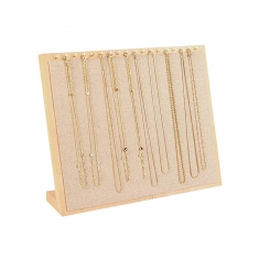 Présentoir colliers et bracelets en hêtre et lin naturel, 18 crochets dorés - H 18cm