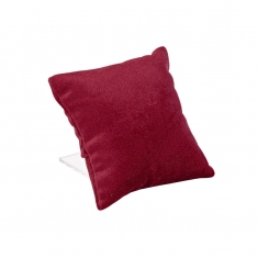 Coussin avec support gainé synthétique aspect velours, bordeaux