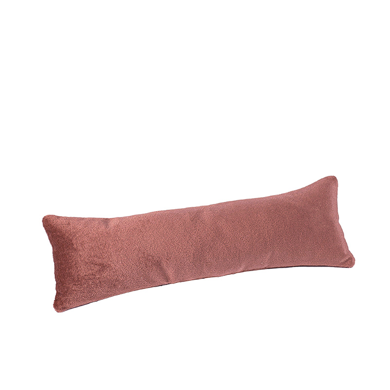 Coussin long vieux rose gainé velours synthétique avec support 8 x 25cm